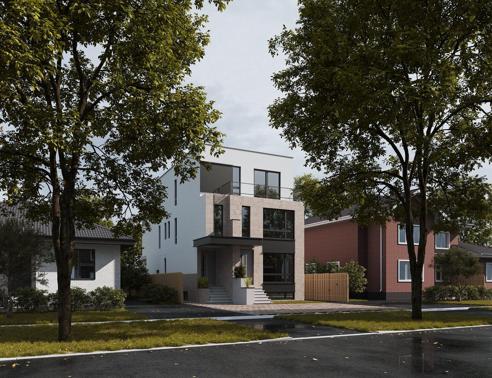 Modern multiplex exterior at dusk