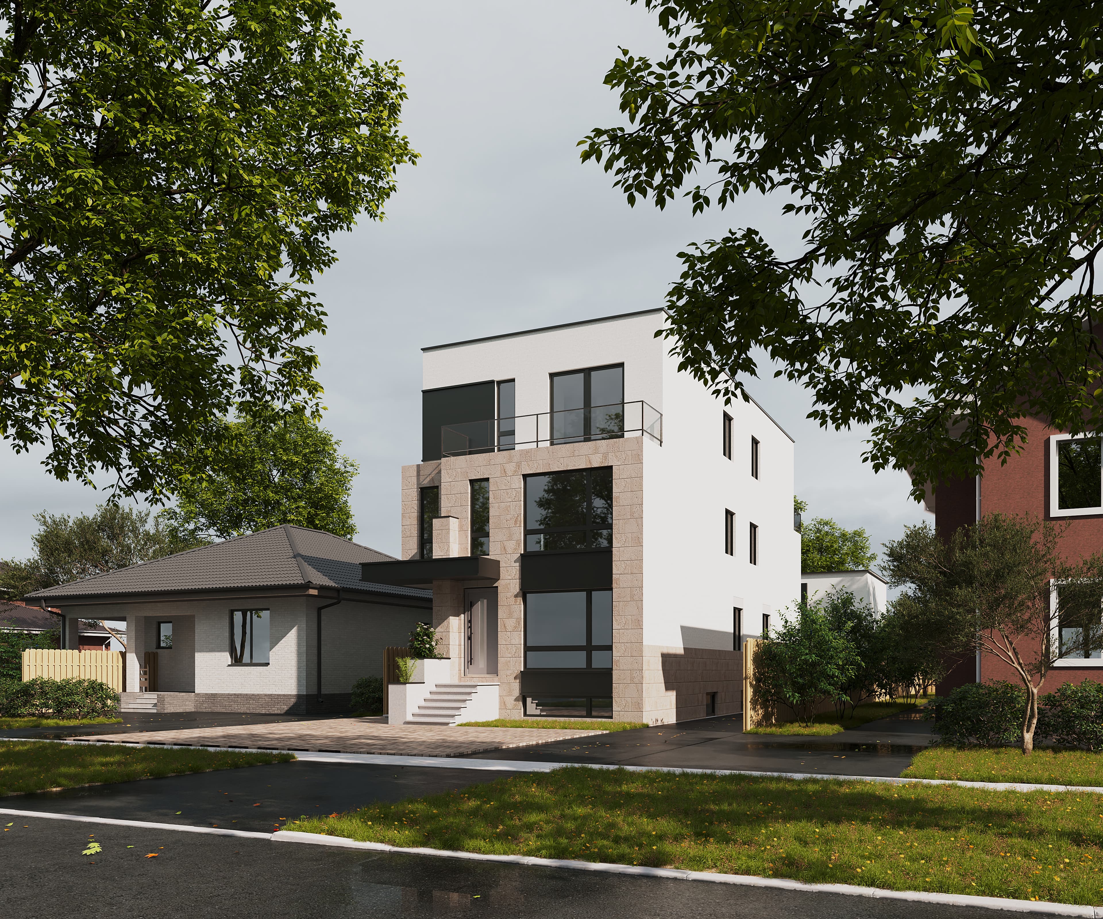 MIM-01 modern infill multiplex exterior rendering